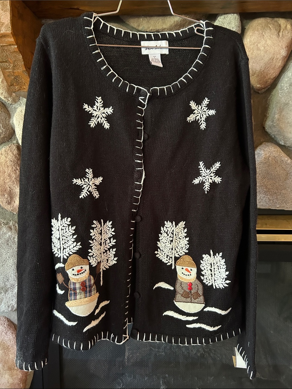 Le Moda Women’s Vintage Black Knit Holiday Cardigan, Size L, NWT